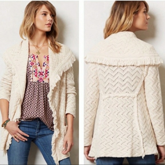 Anthropologie Sweaters - Anthro' Angel of the North Ivory Fringe Cardigan